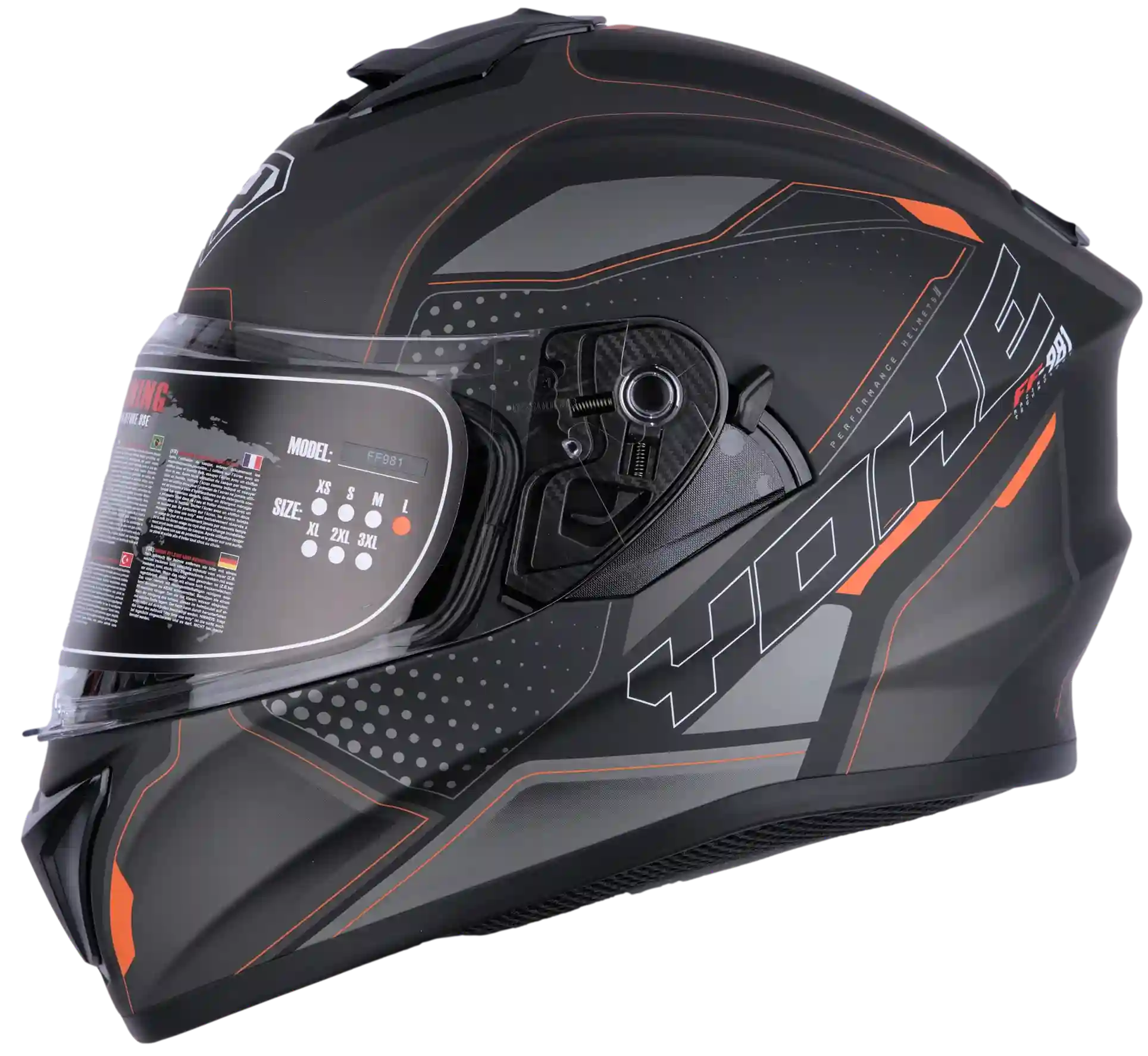 CASCO YOHE FF981 4#D NEGRO MATE/GRIS/NARANJA